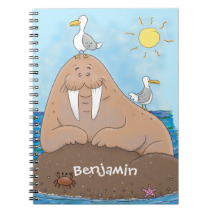 Funny happy walrus Cartoon Illustration Notizblock