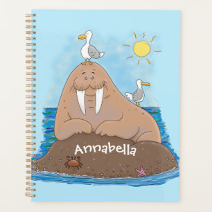 Funny happy walrus Cartoon Illustration Planer