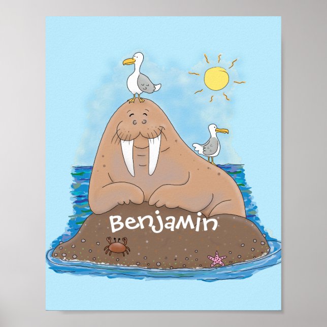 Funny happy walrus Cartoon Illustration Poster (Vorne)