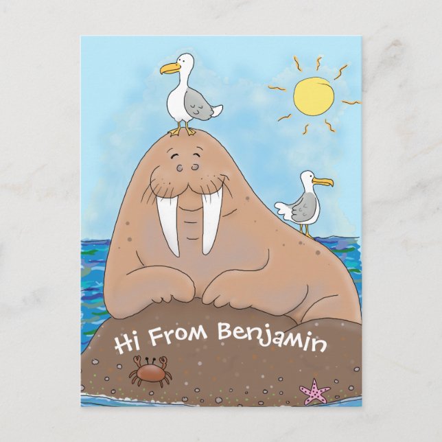 Funny happy walrus Cartoon Illustration Postkarte (Vorderseite)