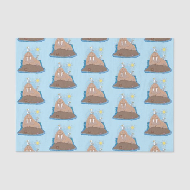 Funny happy walrus Cartoon Illustration Seidenpapier (Vorderseite)