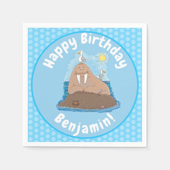 Funny happy walrus Cartoon Illustration Serviette (Vorderseite)