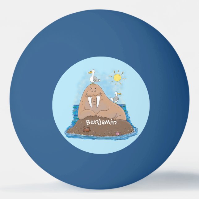 Funny happy walrus Cartoon Illustration Tischtennisball (Vorderseite)