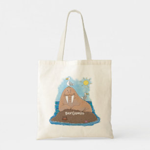 Funny happy walrus Cartoon Illustration Tragetasche
