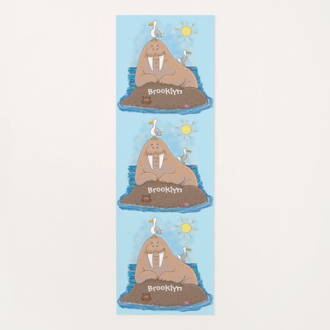 Funny happy walrus Cartoon Illustration Yogamatte (Vorderseite)