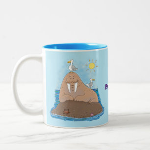 Funny happy walrus Cartoon Illustration Zweifarbige Tasse