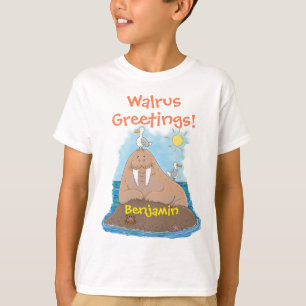 Funny happy walrus Cartoon Illustrator Cartoon T-Shirt