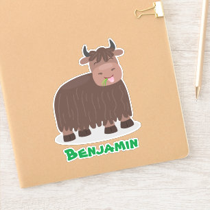 Funny happy yak aß gras Cartoon Illustration Aufkleber