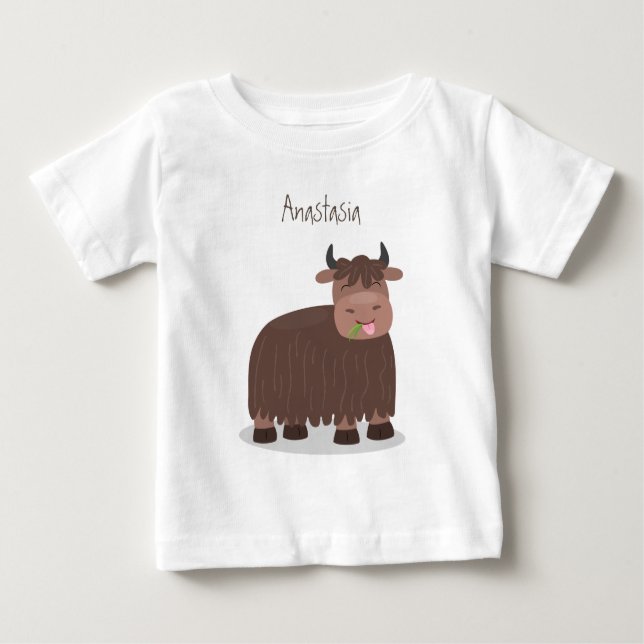 Funny happy yak aß gras Cartoon Illustration Baby T-shirt (Vorderseite)