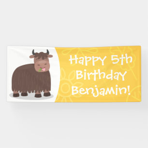 Funny happy yak aß gras Cartoon Illustration Banner