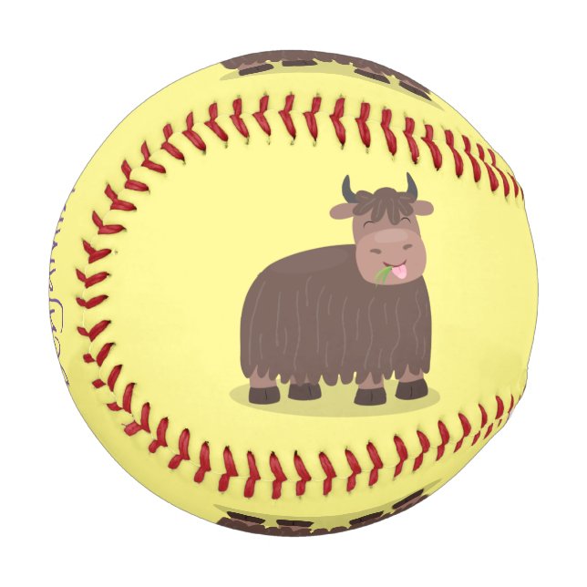 Funny happy yak aß gras Cartoon Illustration Baseball (Vorderseite Links)