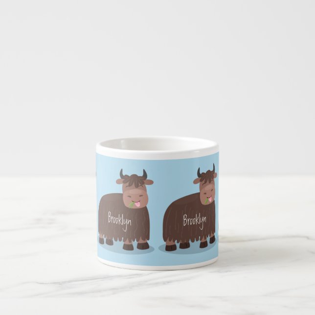 Funny happy yak aß gras Cartoon Illustration Espressotasse (Vorderseite)