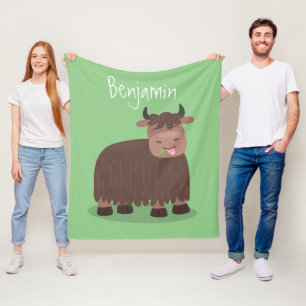 Funny happy yak aß gras Cartoon Illustration Fleecedecke