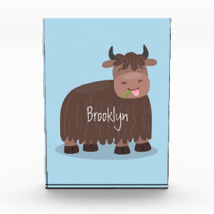 Funny happy yak aß gras Cartoon Illustration Fotoblock