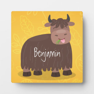 Funny happy yak aß gras Cartoon Illustration Fotoplatte