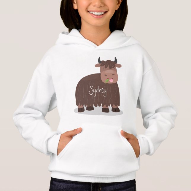 Funny happy yak aß gras Cartoon Illustration Hoodie (Vorderseite)