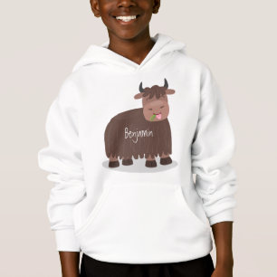 Funny happy yak aß gras Cartoon Illustration Hoodie