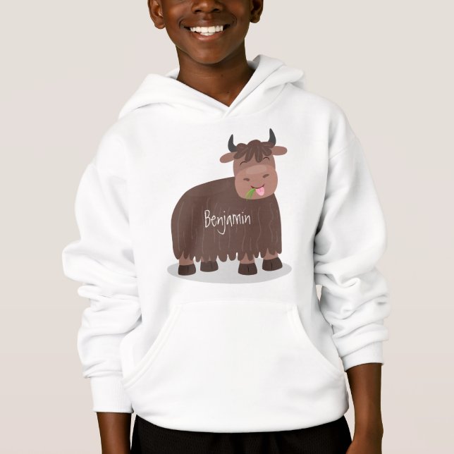 Funny happy yak aß gras Cartoon Illustration Hoodie (Vorderseite)