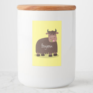 Funny happy yak aß gras Cartoon Illustration Lebensmitteletikett