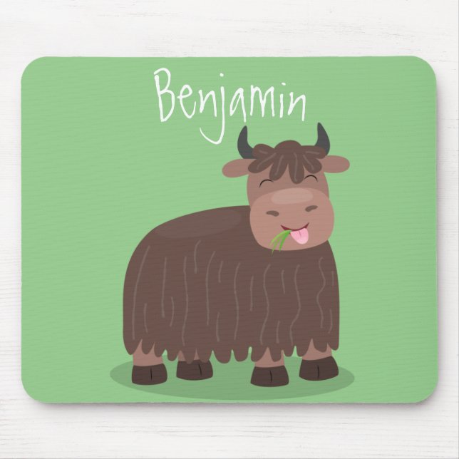 Funny happy yak aß gras Cartoon Illustration Mousepad (Vorne)
