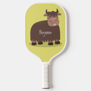 Funny happy yak aß gras Cartoon Illustration Pickleball Schläger