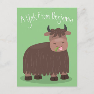 Funny happy yak aß gras Cartoon Illustration Postkarte