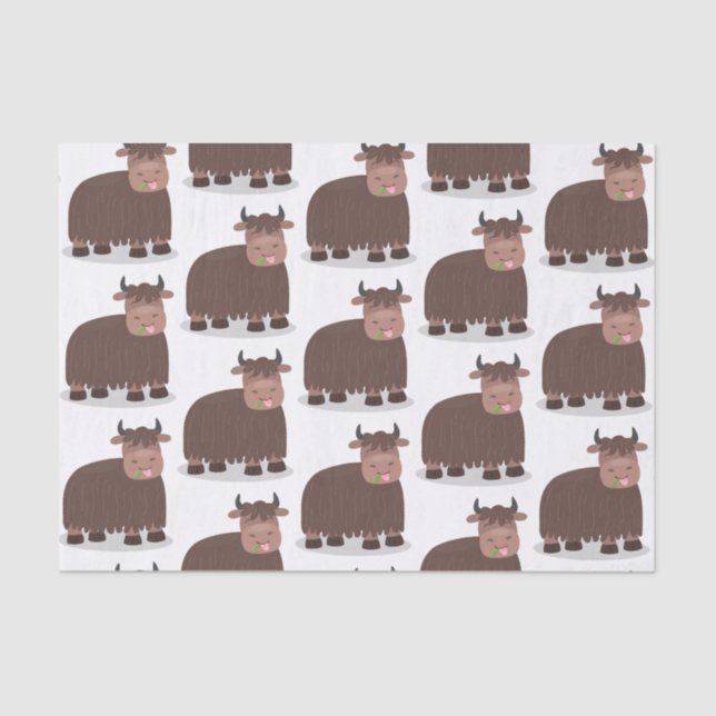 Funny happy yak aß gras Cartoon Illustration Seidenpapier (Vorderseite)