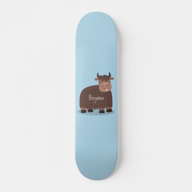 Funny happy yak aß gras Cartoon Illustration Skateboard (Vorne)