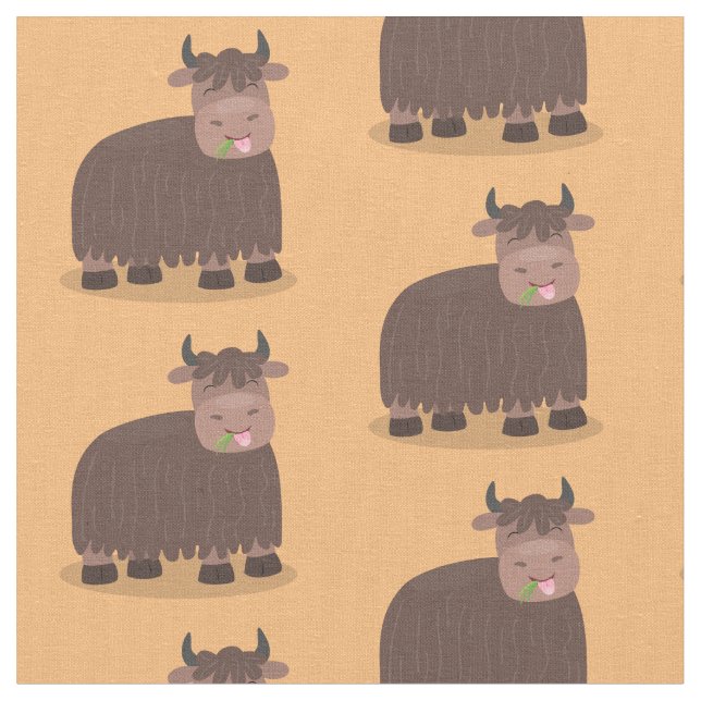 Funny happy yak aß gras Cartoon Illustration Stoff (Nahaufnahme)