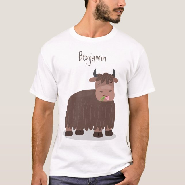 Funny happy yak aß gras Cartoon Illustration T-Shirt (Vorderseite)