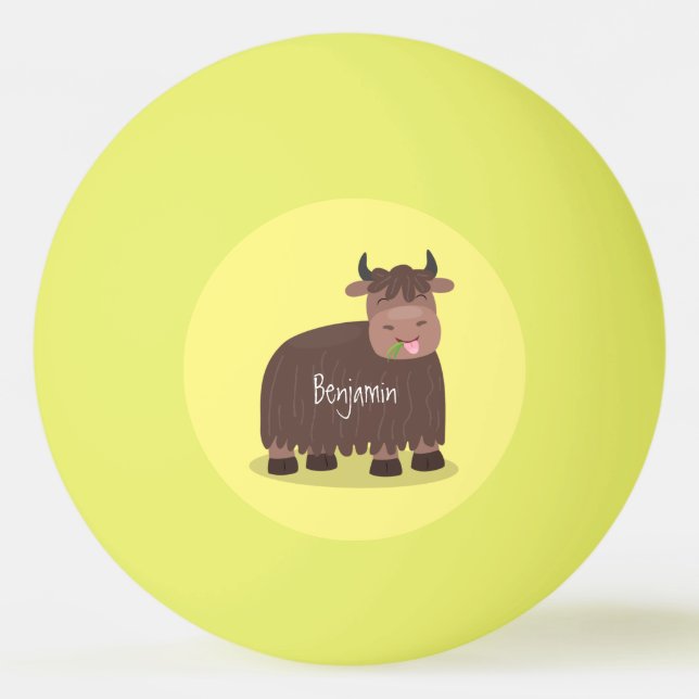 Funny happy yak aß gras Cartoon Illustration Tischtennisball (Vorderseite)
