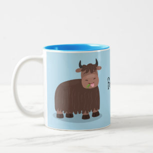 Funny happy yak aß gras Cartoon Illustration Zweifarbige Tasse