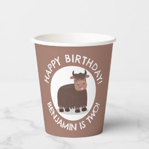 Funny happy yak personalisiert Cartoon Geburtstag Pappbecher