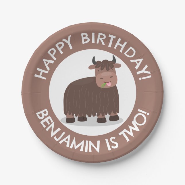Funny happy yak personalisiert Cartoon Geburtstag Pappteller (Vorderseite)