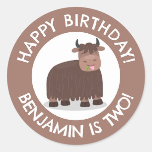 Funny happy yak personalisiert Cartoon Geburtstag Runder Aufkleber