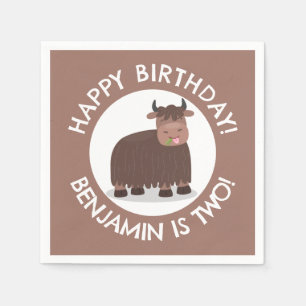 Funny happy yak personalisiert Cartoon Geburtstag Serviette