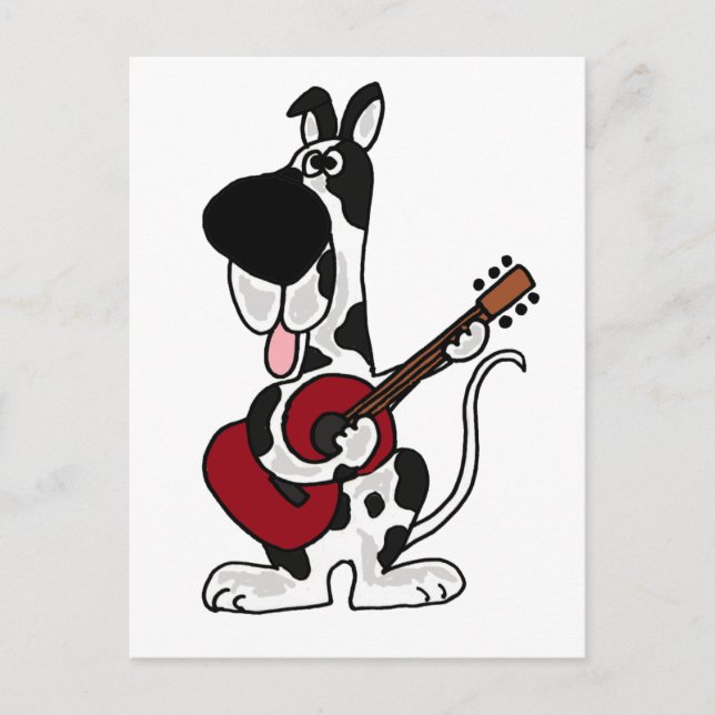 Funny Harlequin Great Dane Playing Guitar Postkarte (Vorderseite)