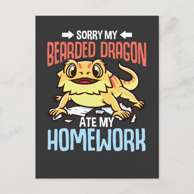 Funny Hausaufgaben Sorry Kids Bartded Dragon Postkarte (Vorderseite)