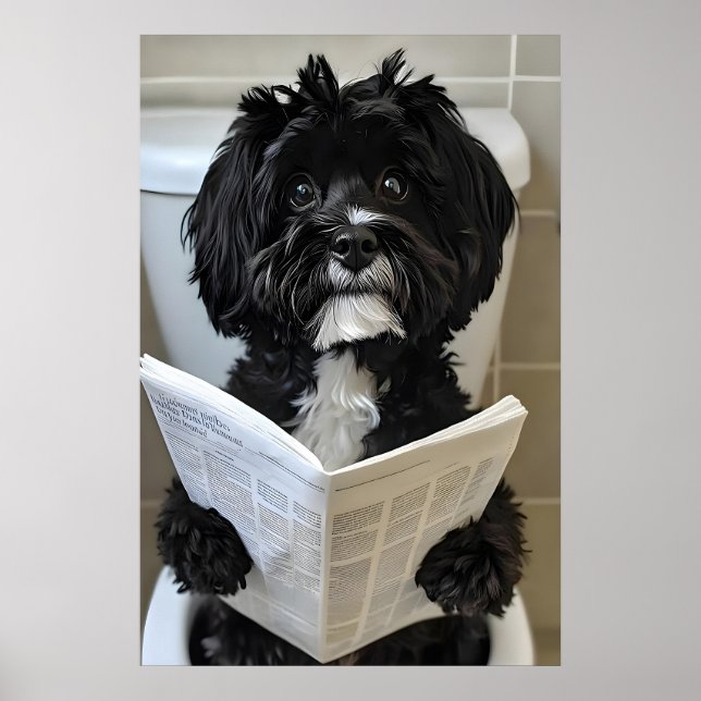 Funny Havanese Dog Print, Newspaper Bathroom Poster (Vorne)