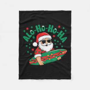 Funny Hawaiian Alo-ho-ho-ha Santa Surfing Christma Fleecedecke