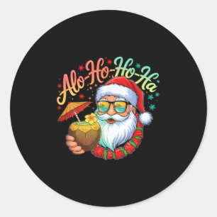 Funny Hawaiian Alo-ho-ho-ha Santa Surfing Christma Runder Aufkleber