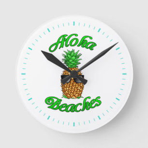 Funny Hawaiian Ananas Aloha Strände Runde Wanduhr