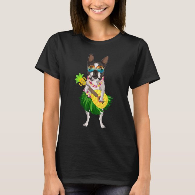 Funny Hawaiian Boston Terrier Dog Pineapple Ukulel T-Shirt (Vorderseite)