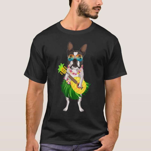 Funny Hawaiian Boston Terrier Dog Pineapple Ukulel T-Shirt (Vorderseite)