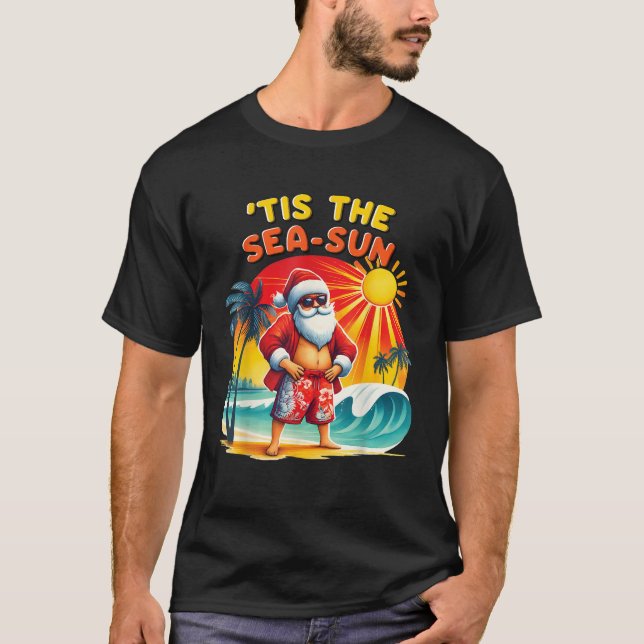 Funny Hawaiian Santa Beach Tropical Christmas Holi T-Shirt