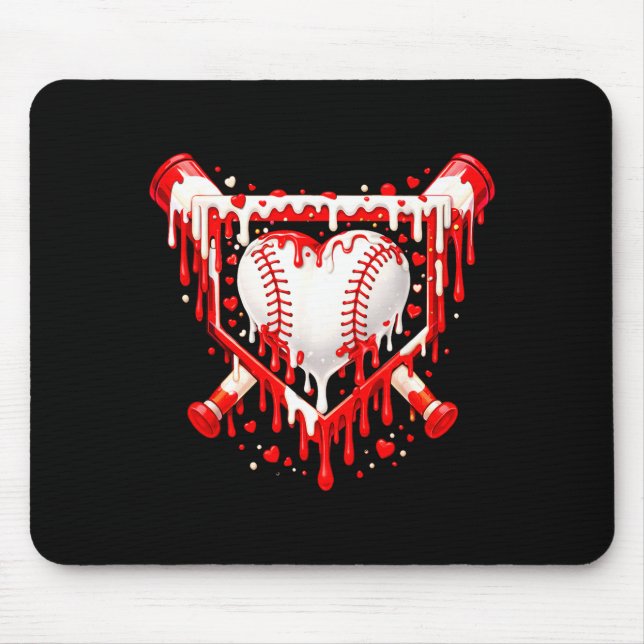 Funny Heart Baseball Drip Ice Cream Valentines Day Mousepad (Vorne)