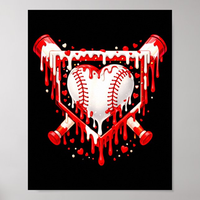 Funny Heart Baseball Drip Ice Cream Valentines Day Poster (Vorne)