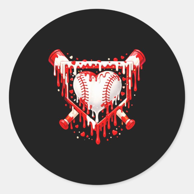 Funny Heart Baseball Drip Ice Cream Valentines Day Runder Aufkleber (Vorderseite)