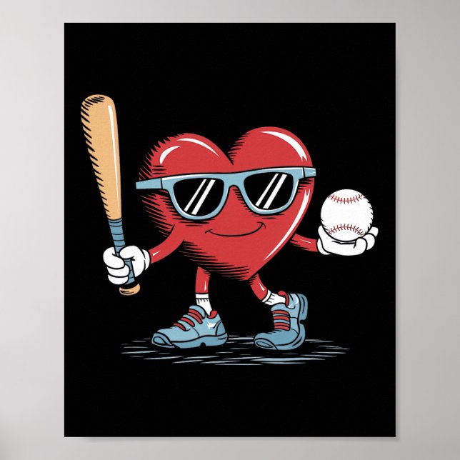 Funny Heart Baseball Player Valentinstag Kid Boy Poster (Vorne)