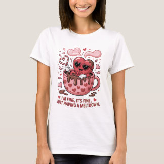 Funny Heart Meltdown Hot Chocolate Vintage Cartoon T-Shirt